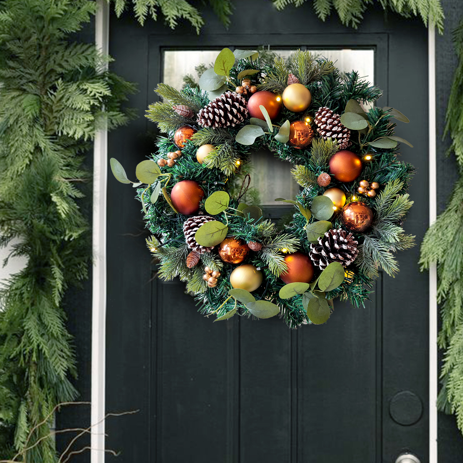 WANNA-CUL Pre-Lit 20 Inch Lighted Christmas Wreath for Front Door